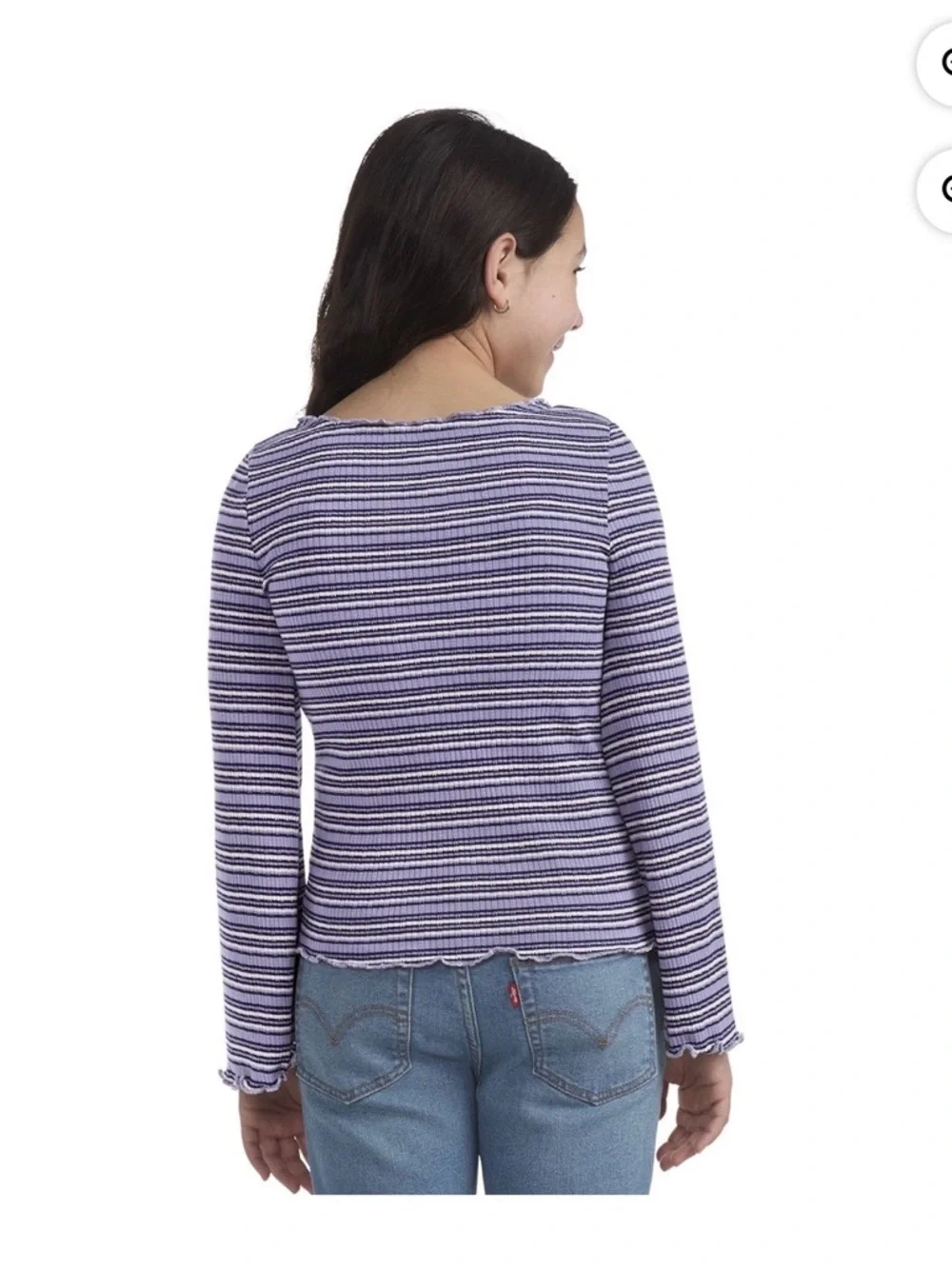 Levi's Lavender and White Striped Ruffle-Trim Long Sleeve Top